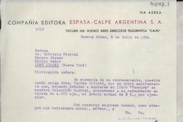 [Carta] 1954 jul. 6, Buenos Aires, [Argentina] [a] Gabriela Mistral, Long Island, Nueva York, EE.UU.