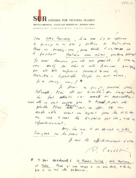 [Carta] 1943 mayo 4, [Buenos Aires], [Argentina] [a] Gabriela [Mistral]