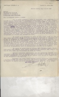 [Carta] 1940 mayo 13, Buenos Aires, [Argentina] [a] Gabriela Mistral, Legación de Chile, Rio de Janeiro, [Brasil]