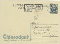 [Tarjeta postal] 1952 dic. 16, Milán [a] Gabriela Mistral, Consulado de Chile, Napoli
