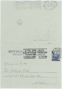 [Tarjeta postal] 1952 dic. 17, Milan, [Italia] [a] Gabriela Mistral, Napoli, [Italia]