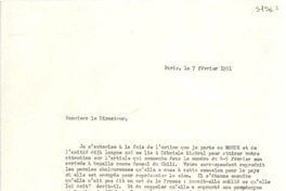 [Carta] 1951 feb. 7, Paris [a] Gabriela Mistral