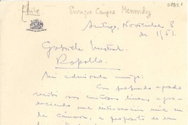 [Carta] 1951 nov. 8, Santiago [a] Gabriela Mistral, Rapallo