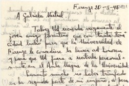 [Carta] 1946 mayo 20, Firenze, [Italia] [a] Gabriela Mistral