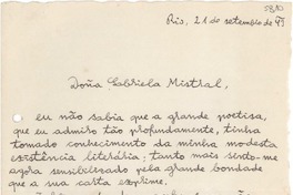 [Carta] 1943 set. 21, Rio [de Janeiro, Brasil] [a] Gabriela Mistral