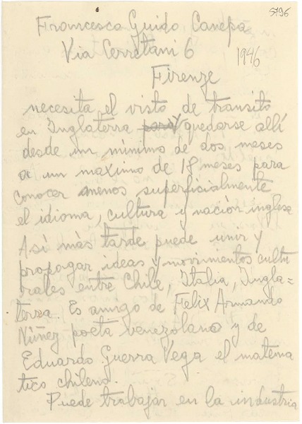 [Carta] 1946, Firenze, [Italia] [a] Gabriela Mistral
