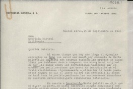 [Carta] 1946 sept. 13, Buenos Aires, [Argentina] [a] Gabriela Mistral, California, [EE.UU.]