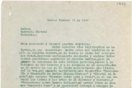 [Carta] 1949 feb. 21, Embajada de Venezuela, México D.F. [a] Gabriela Mistral, Veracruz, [México]