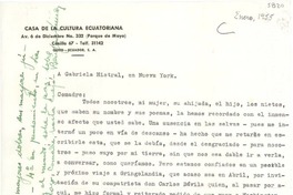 [Carta] [1955 ene.], Quito, Ecuador [a] Gabriela Mistral, Nueva York, [EE.UU.]