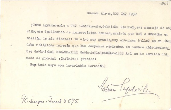 [Carta] 1952 sept. 20, Buenos Aires [a] Gabriela Mistral