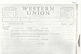 [Telegrama] 1955 ene. 26, Roslyn Harbor, [Estados Unidos] [a] Benjamín Carrión, Quito, Ecuador