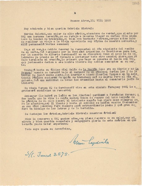[Carta] 1950 jul. 11, Buenos Aires [a] Gabriela Mistral