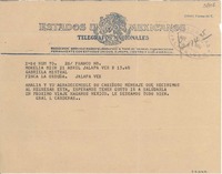 [Telegrama] 1950 mar. 21, Morelia, Mich., [México] [a] Gabriela Mistral, Jalapa, Ver.
