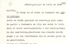 [Carta] 1950 abr. 11, México D. F. [a] Gabriela Mistral