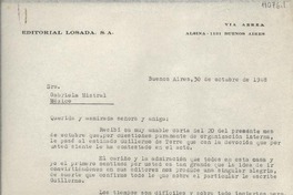 [Carta] 1948 oct. 30, Buenos Aires, [Argentina] [a] Gabriela Mistral, México