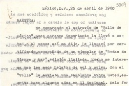[Carta] 1950 abr. 25, México D. F. [a] Gabriela Mistral