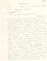 [Carta] 1949 oct. 21, México [a] Gabriela Mistral, Jalapa, Ver.