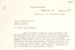[Carta] 1951 sept. 11, México [a] Gabriela Mistral, Nápoles, Italia