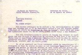 [Carta] 1934 ago. 30, Santiago de Chile [a] Gabriela Mistral, Madrid
