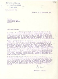 [Carta] 1954 ago. 31, Lima [a] Gabriela Mistral, Vapor "Santa María", Callao