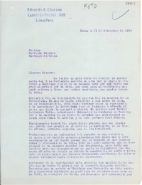 [Carta] 1954 sept. 11, Lima [a] Gabriela Mistral, Santiago de Chile