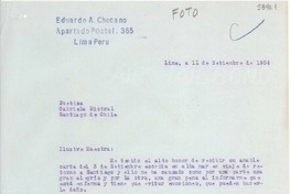 [Carta] 1954 sept. 11, Lima [a] Gabriela Mistral, Santiago de Chile