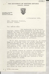 [Carta] 1950 dic. 4, London, [Ontario], Canada [a] Gabriela Mistral, [EE.UU.]