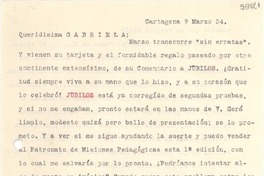 [Carta] 1934 mar. 9, Cartagena [España] [a] Gabriela Mistral