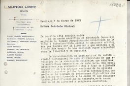 [Carta] 1943 mar. 7, Santiago, [Chile] [a] Gabriela Mistral