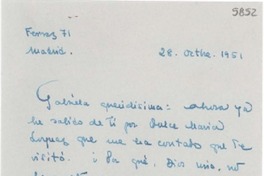 [Carta] 1951 oct. 28, Madrid [a] Gabriela Mistral