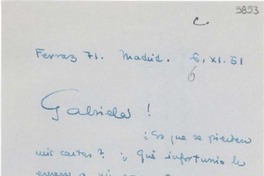 [Carta] 1951 nov. 6, Madrid [a] Gabriela Mistral