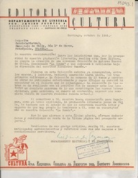 [Carta] 1945 oct., Santiago, [Chile] [a] Gabriela Mistral, Consulado de Chile, Petrópolis, Brasil