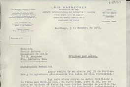[Carta] 1947 oct. 9, Santiago, [Chile] [a] Connie Saleva, Consulado de Chile, Sta. Bárbara, Cal[ifornia], [EE.UU.]