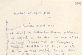 [Carta] 1952 ago. 25, Madrid [a] Gabriela Mistral