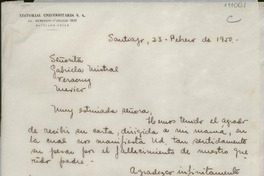 [Carta] 1950 feb. 23, Santiago, [Chile] [a] Gabriela Mistral, Veracruz, México