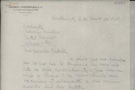 [Carta] 1950 jun. 2, Santiago, [Chile] [a] Gabriela Mistral, Hotel México, Jalapa, Ver., México