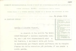 [Carta] 1952 giugno 13, Roma, [Italia] [a] [Gabriela Mistral]