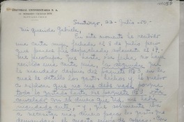[Carta] 1950 jul. 22, Santiago, [Chile] [a] Gabriela [Mistral]