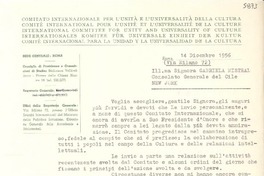 [Carta] 1956 dic. 14, Roma, [Italia] [a] Gabriela Mistral, New Jork [i.e. York], [EE.UU.]