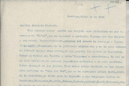[Carta] 1943 jul. 14, Santiago, [Chile] [a] Gabriela Mistral