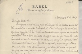 [Carta] 1947 nov. 4, [Santiago, Chile] [a] Gabriela [Mistral]