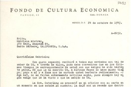 [Carta] 1947 oct. 24, México D.F. [a] Gabriela Mistral, Santa Barbara, California, [EE.UU.]