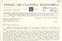 [Carta] 1948 abr. 8, México D.F. [a] Gabriela Mistral, Santa Bárbara, California
