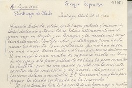 [Carta] 1952 abr. 29, Santiago, [Chile] [a] Gabriela [Mistral]