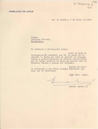 [Carta] 1944 jun. 6, Rio de Janeiro, [Brasil] [a] Gabriela Mistral, Petrópolis, [Brasil]