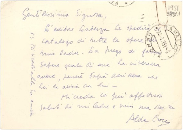 [Carta] 1951, [Italia] [a] Gabriela Mistral, Rapallo