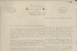 [Carta] 1946 ago. 16, Santiago, [Chile] [a] Gabriela Mistral