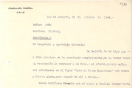 [Carta] 1944 oct. 10, Rio de Janeiro, [Brasil] [a] Gabriela Mistral, Petrópolis, [Brasil]