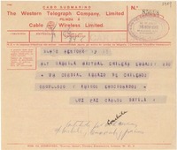 [Telegrama] 1945 nov. 16, New York, [EE.UU.] [a] Gabrila [i.e. Gabriela] Mistral, Rio, [Brasil]