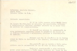 [Carta] 1954 abr. 19, Santiago, [Chile] [a] Gabriela Mistral, Nueva York, Estados Unidos